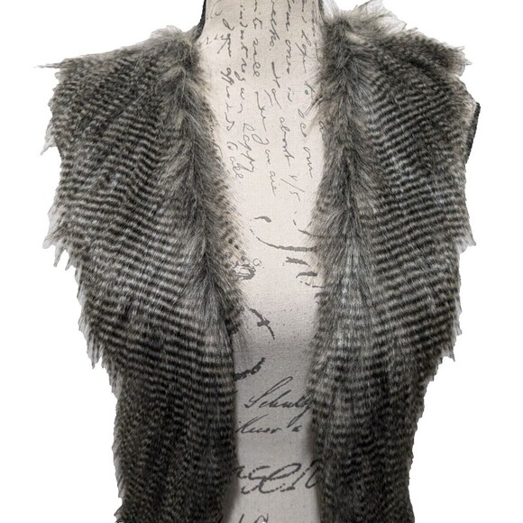 WHBM Sweater XS Faux Fur Open Front Knit Back Fur Front Mob Wife - Picture 7 of 12